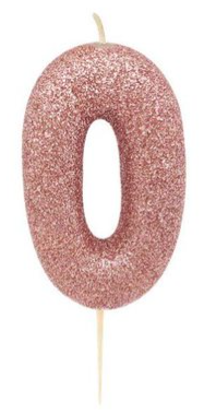 1 Packet of 2.7" Creative Party Number 0 Cake Candle (1 per pack) - Pink Glitter