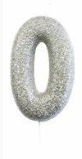 1 Packet of 2.7" Creative Party Number 0 Cake Candle (1 per pack) - Silver Glitter