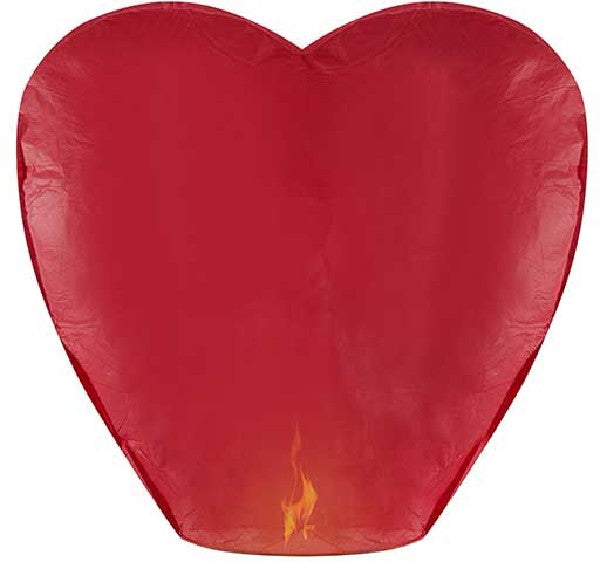 10 Heart Shaped Sky Lanterns - Red Colour
