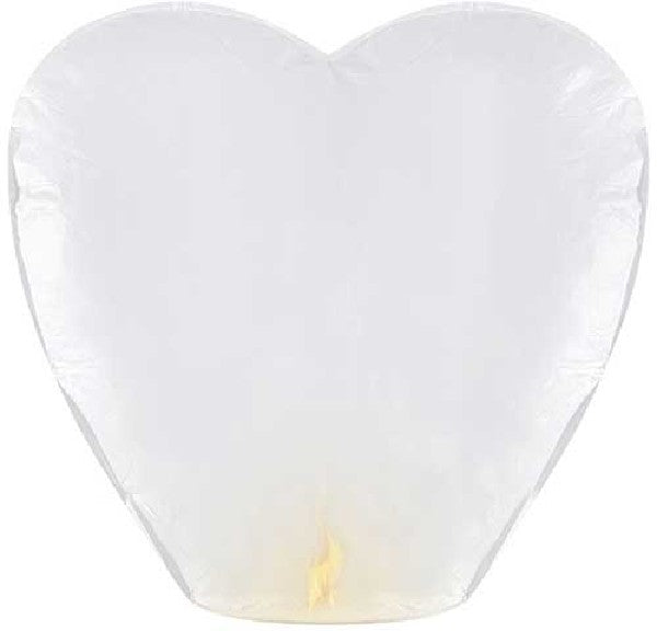 10 Heart Shaped Sky Lanterns - White Colour