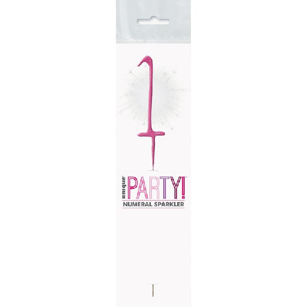 1 Packet of 7" Unique Party Number 1 Cake Sparkler (1 per pack) - Pink