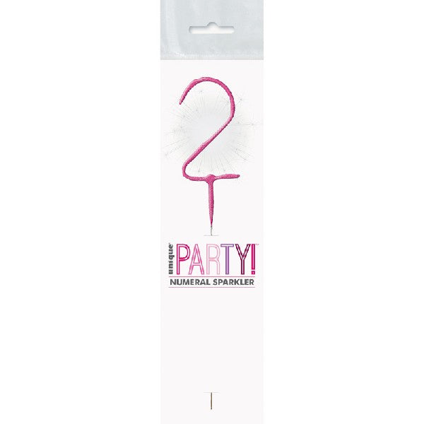 1 Packet of 7" Unique Party Number 2 Cake Sparkler (1 per pack) - Pink