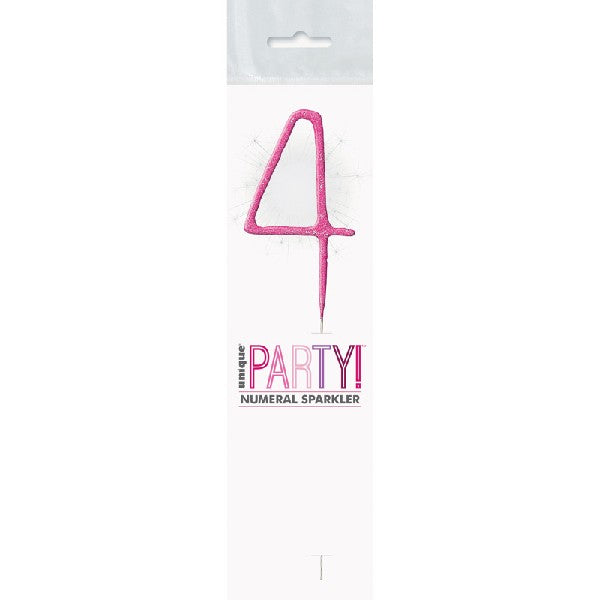 1 Packet of 7" Unique Party Number 4 Cake Sparkler (1 per pack) - Pink