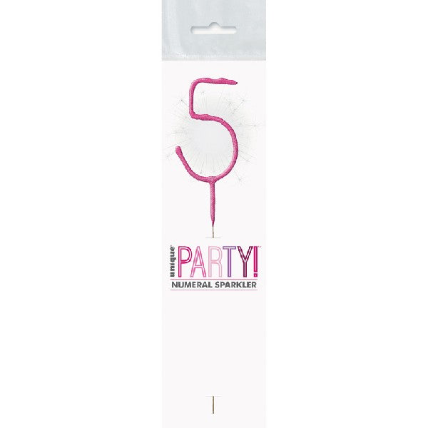1 Packet of 7" Unique Party Number 5 Cake Sparkler (1 per pack) - Pink