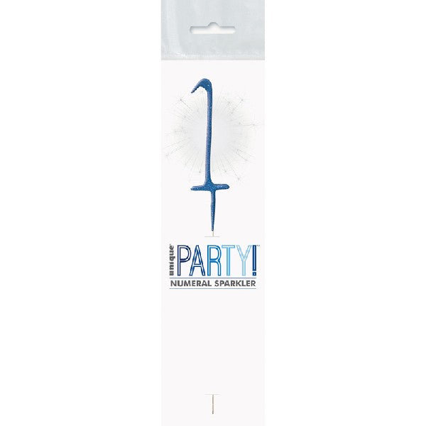 1 Packet of 7" Unique Party Number 1 Cake Sparkler (1 per pack) - Blue