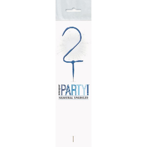 1 Packet of 7" Unique Party Number 2 Cake Sparkler (1 per pack) - Blue