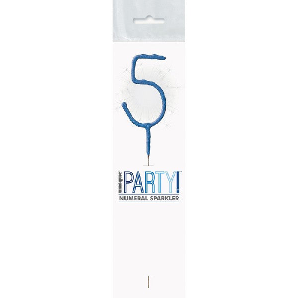 1 Packet of 7" Unique Party Number 5 Cake Sparkler (1 per pack) - Blue