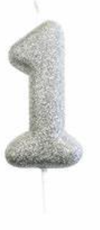 1 Packet of 2.7" Creative Party Number 1 Cake Candle (1 per pack) - Silver Glitter