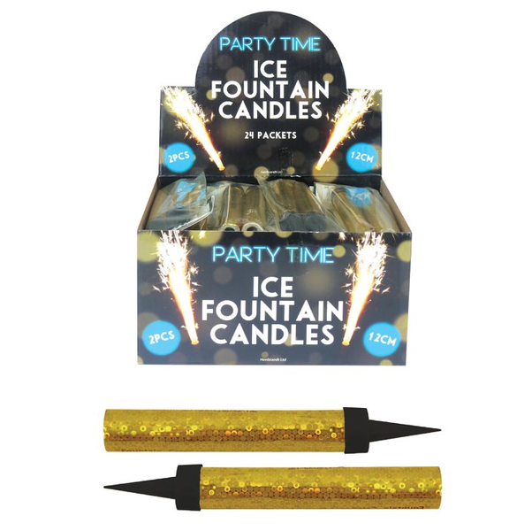 1 Packet of 12cm Party Time Ice Fountain Candles (2 per pack) - Gold