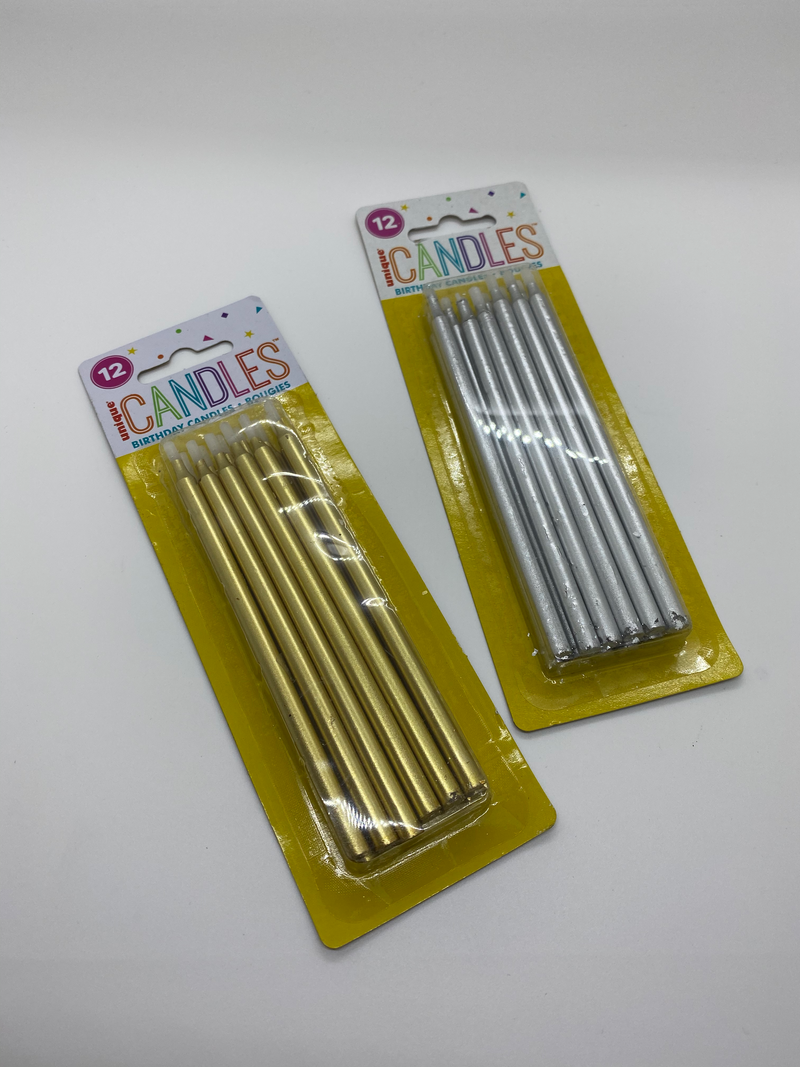 1 Packet of 12cm Unique Party Tall Candles (12 per pack) - Gold