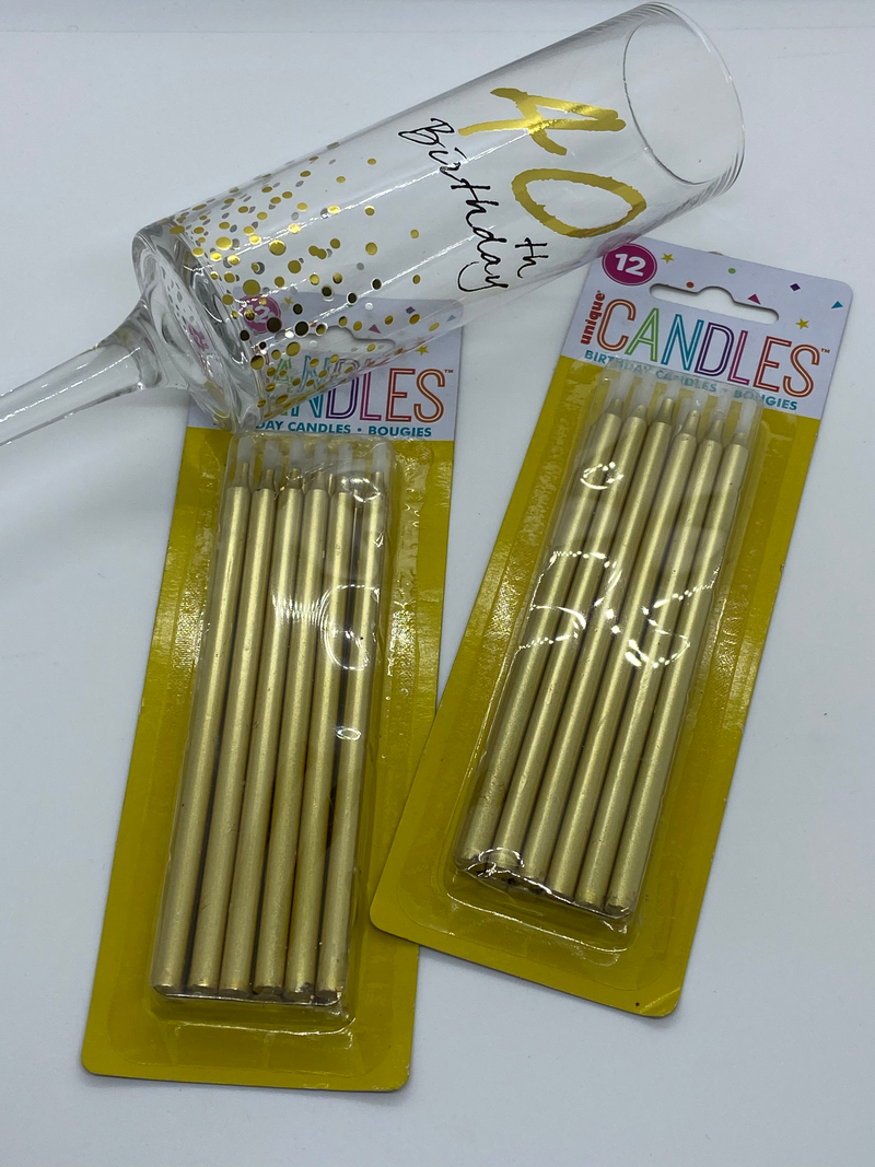 1 Packet of 12cm Unique Party Tall Candles (12 per pack) - Gold