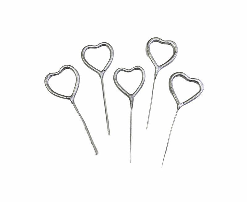 1 Packet of 4" Hallmark Heart Shaped Cake Sparklers (5 per pack) - Silver