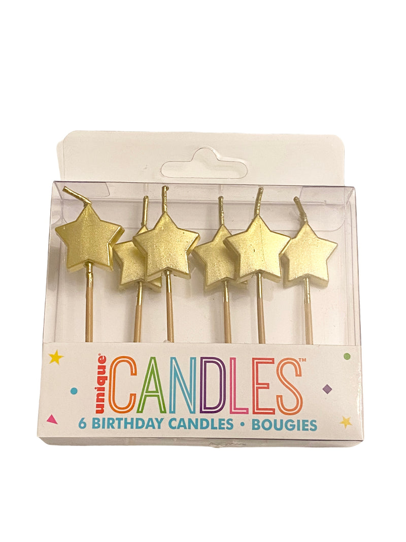 6 pack Gold Shaped Birthday Cake Candles