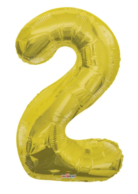 1 x 34" Giant Foil Number 2 Helium Balloon Gold
