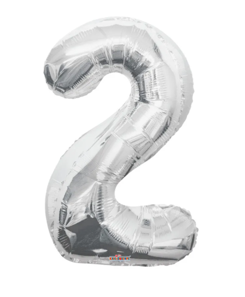 1 x 34" Giant Foil Number 2 Helium Balloon Silver