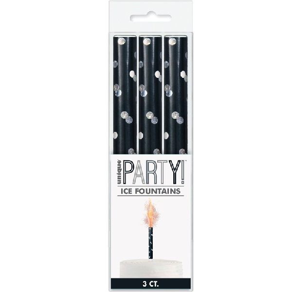 1 Packet of 15cm Unique Party Ice Fountain Candles (3 per pack) - Black
