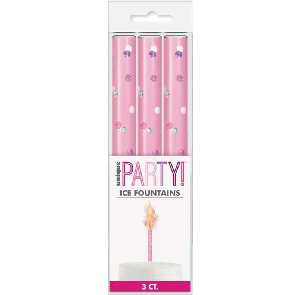 24 Packets of 15cm Unique Party Ice Fountain Candles (3 per pack) - Baby Pink