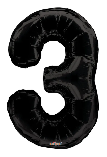 1 x 34" Giant Foil Number 3 Helium Balloon Black