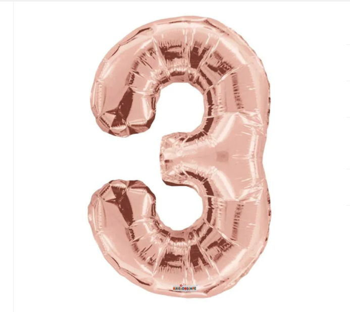 1 x 34" Giant Foil Number 3 Helium Balloon Rose Gold