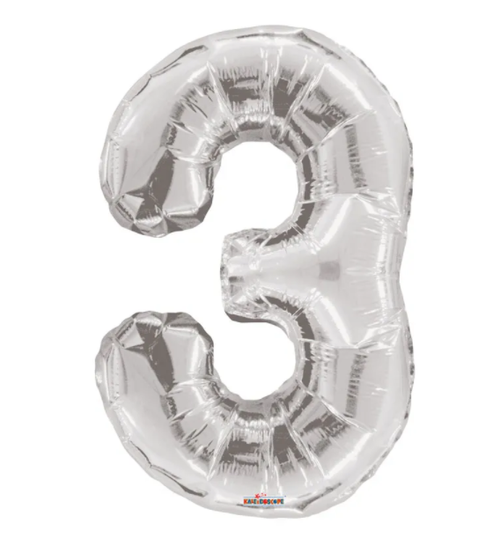 1 x 34" Giant Foil Number 3 Helium Balloon Silver