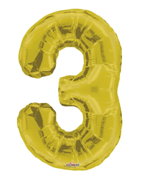 1 x 34" Giant Foil Number 3 Helium Balloon Gold