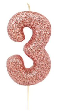 1 Packet of 2.7" Creative Party Number 3 Cake Candle (1 per pack) - Pink Glitter