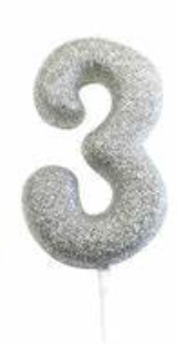 1 Packet of 2.7" Creative Party Number 3 Cake Candle (1 per pack) - Silver Glitter