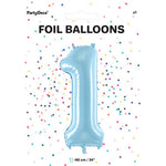 1 x 34" Giant Foil Number 1 Helium Balloon Baby Blue