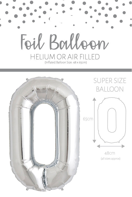 1 x 65cm/25.5" Foil Number 0 Helium Balloon Silver