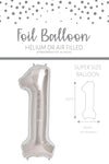 1 x 65cm/25.5" Foil Number 1 Helium Balloon Silver