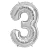 1 x 65cm/25.5" Foil Number 3 Helium Balloon Silver