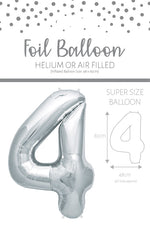 1 x 65cm/25.5" Foil Number 4 Helium Balloon Silver