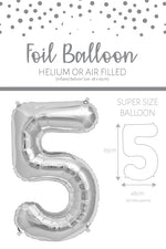 1 x 65cm/25.5" Foil Number 5 Helium Balloon Silver