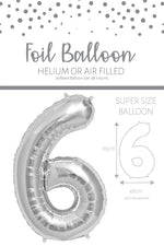 1 x 65cm/25.5" Foil Number 6 Helium Balloon Silver