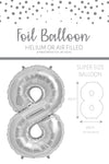 1 x 65cm/25.5" Foil Number 8 Helium Balloon Silver