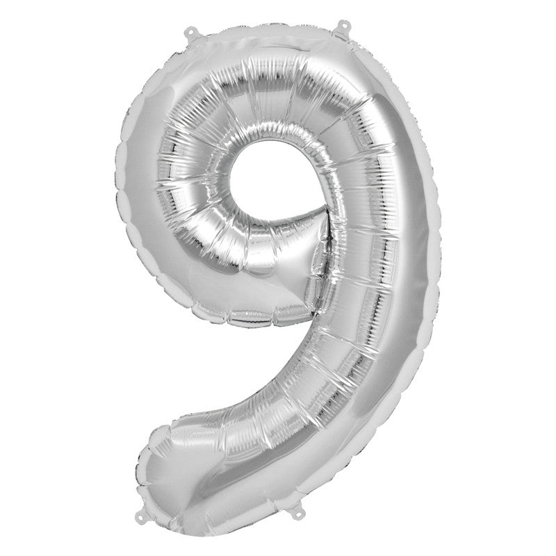 1 x 65cm/25.5" Foil Number 9 Helium Balloon Silver