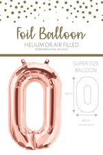 1 x 65cm/25.5" Foil Number 0 Helium Balloon Rose Gold