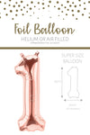 1 x 65cm/25.5" Foil Number 1 Helium Balloon Rose Gold