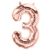 1 x 65cm/25.5" Foil Number 3 Helium Balloon Rose Gold