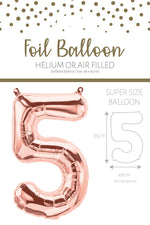 1 x 65cm/25.5" Foil Number 5 Helium Balloon Rose Gold