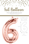 1 x 65cm/25.5" Foil Number 6 Helium Balloon Rose Gold