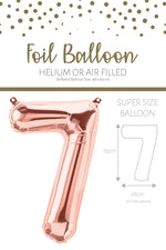 1 x 65cm/25.5" Foil Number 7 Helium Balloon Rose Gold
