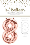 1 x 65cm/25.5" Foil Number 8 Helium Balloon Rose Gold