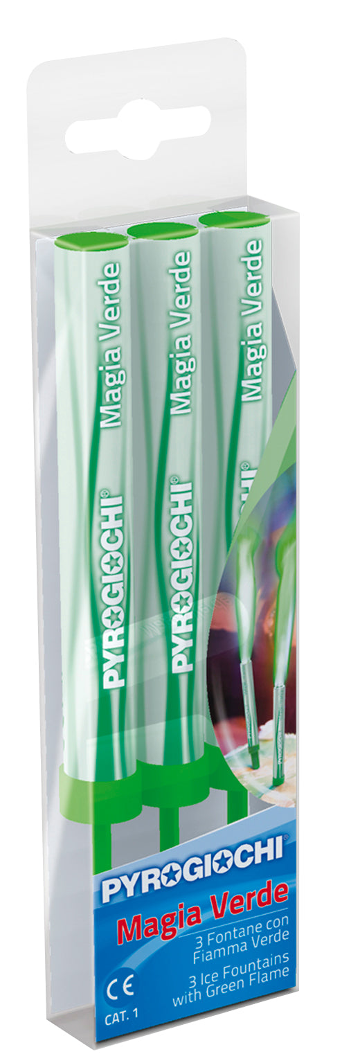 1 Packet of 17cm Pyrogiochi Ice Fountain Candle (3 per pack) - Green Flame