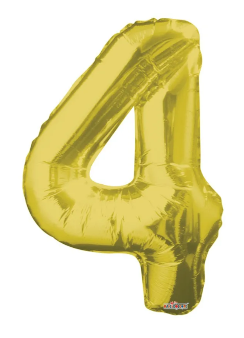 1 x 34" Giant Foil Number 4 Helium Balloon Gold
