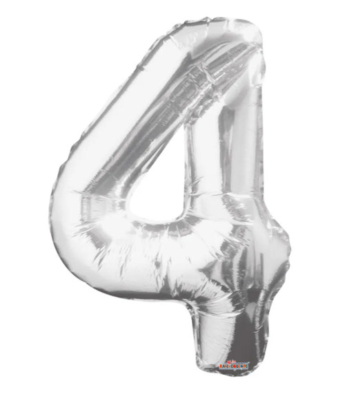 1 x 34" Giant Foil Number 4 Helium Balloon Silver