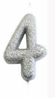 1 Packet of 2.7" Creative Party Number 4 Cake Candle (1 per pack) - Silver Glitter