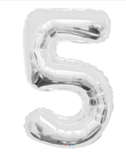 1 x 34" Giant Foil Number 5 Helium Balloon Silver Birthday Party