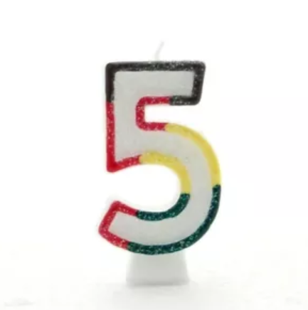 1 Packet of 3" Kaleidoscope Number 5 Cake Candle (1 per pack) - Double Sided Glitter