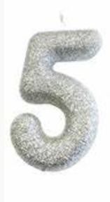 1 Packet of 2.7" Creative Party Number 5 Cake Candle (1 per pack) - Silver Glitter